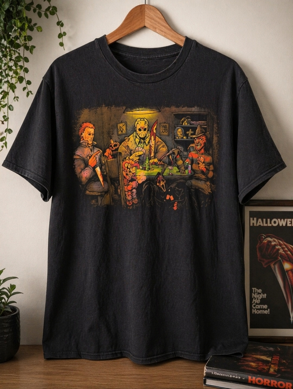 Halloween Graphic Horror Movie T-Shirt Slashers Guy Night Poker Game Dark‎ Humor